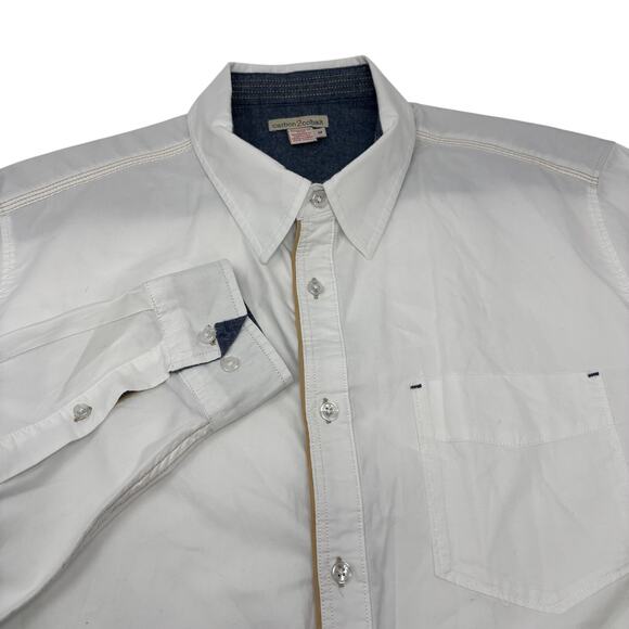 Carbon 2 Cobalt Mens Medium Solid White Long Sleeve Button Up Cotton Shirt - Picture 1 of 4